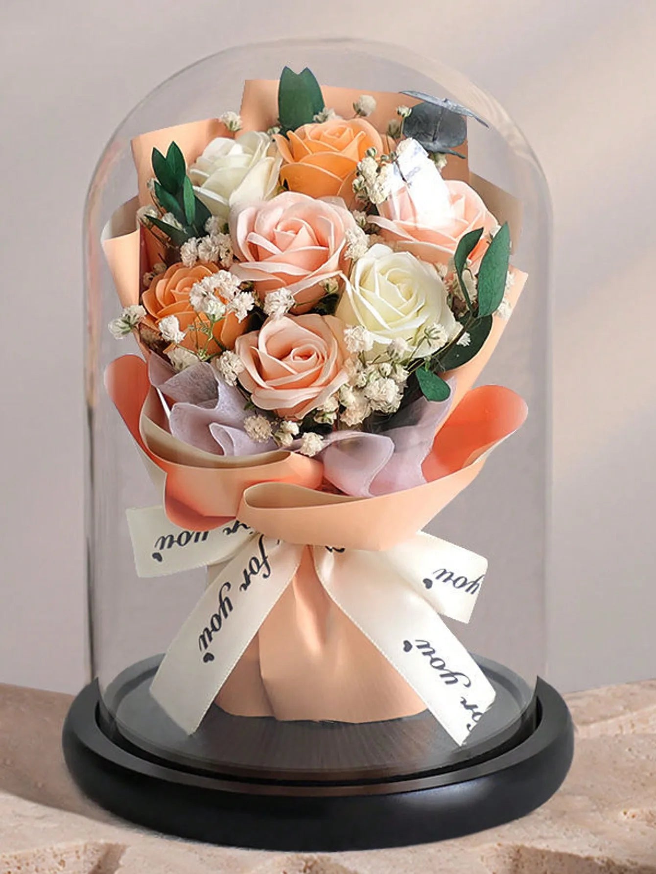 Forever Preserved Rose Bouquet in Glass Dome – A Symbol of Eternal Love