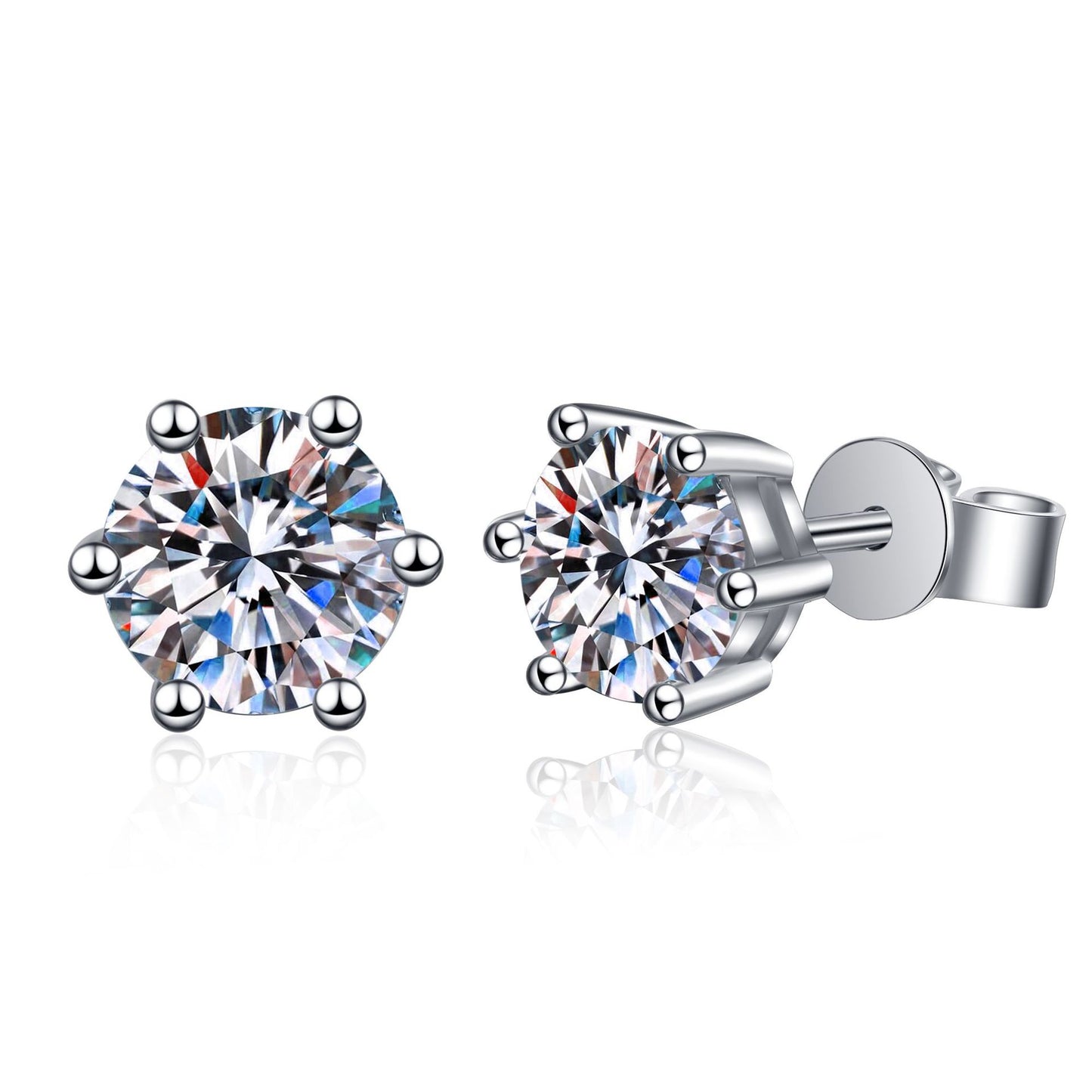 925 Sterling Silver Moissanite Stud Earrings | Classic Six-Claw Hexagon Setting