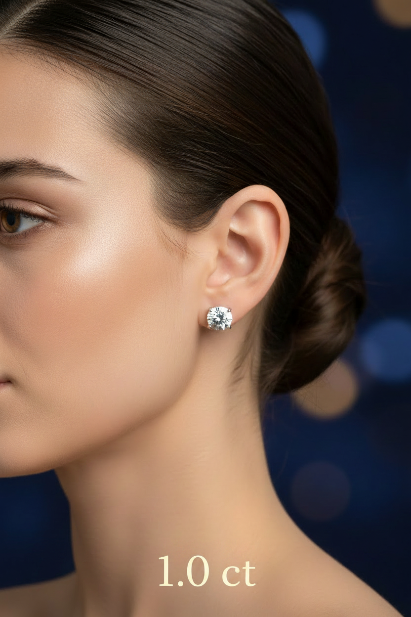 1.0 ct Moissanite Stud on Model