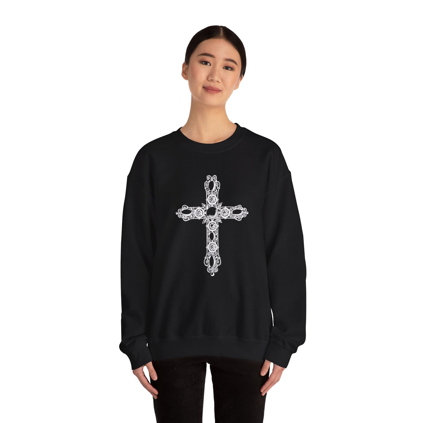 Luxe and Laurel Vintage Heritage Cross Sweatshirt — Cotton-Blend Crewneck with Graphic Motif