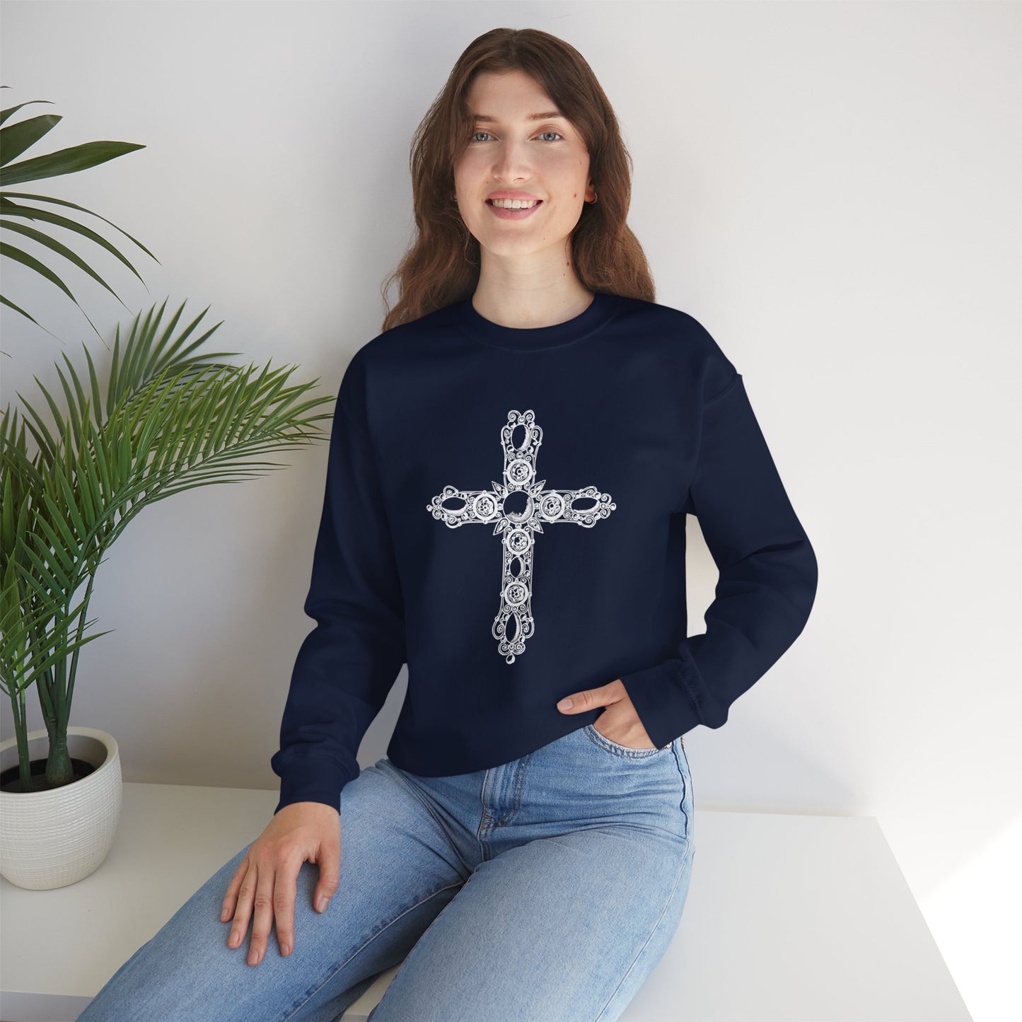 Luxe and Laurel Vintage Heritage Cross Sweatshirt — Cotton-Blend Crewneck with Graphic Motif