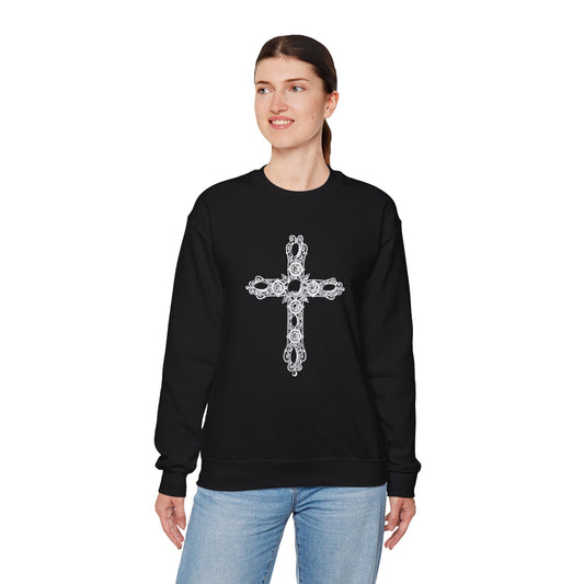 Luxe and Laurel Vintage Heritage Cross Sweatshirt — Cotton-Blend Crewneck with Graphic Motif