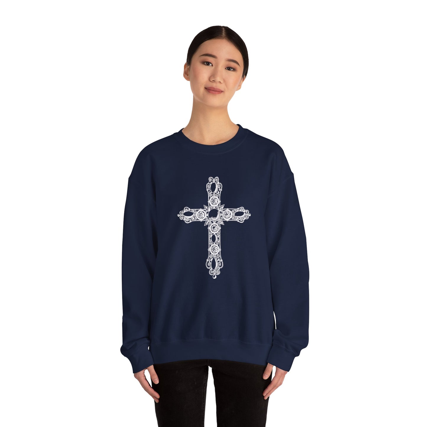Luxe and Laurel Vintage Heritage Cross Sweatshirt — Cotton-Blend Crewneck with Graphic Motif