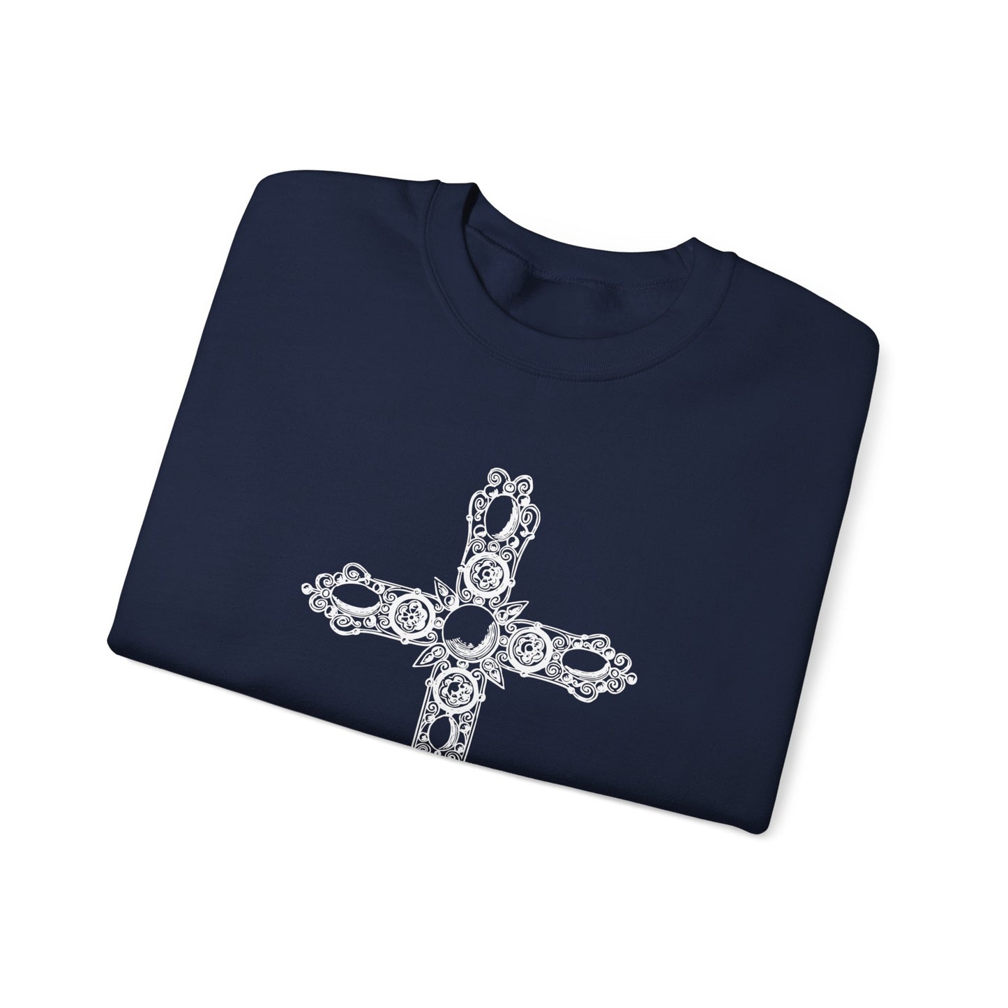 Luxe and Laurel Vintage Heritage Cross Sweatshirt — Cotton-Blend Crewneck with Graphic Motif