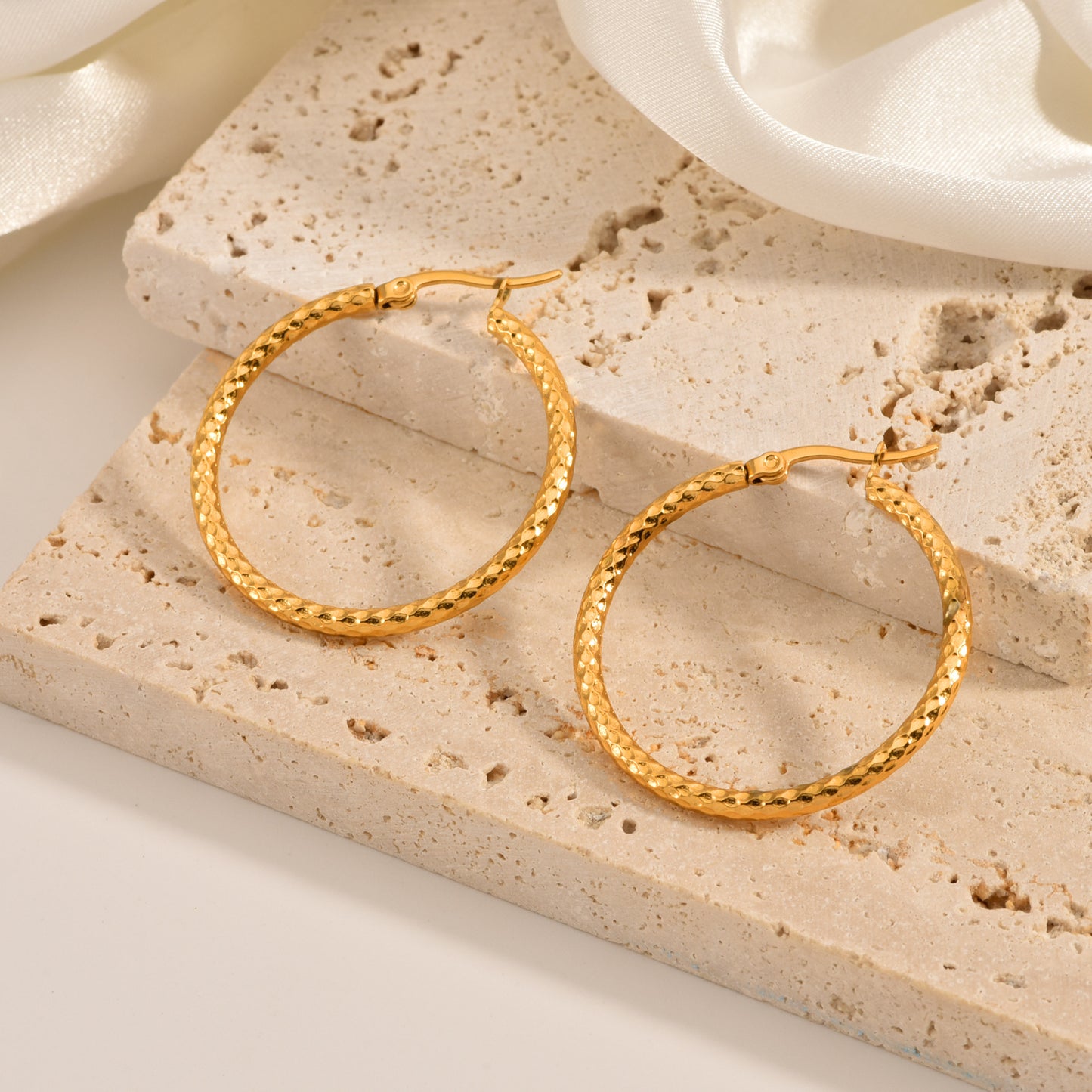 The Laurel Geometric Statement Hoops | Polished 35mm Titanium Steel Hoop Earrings