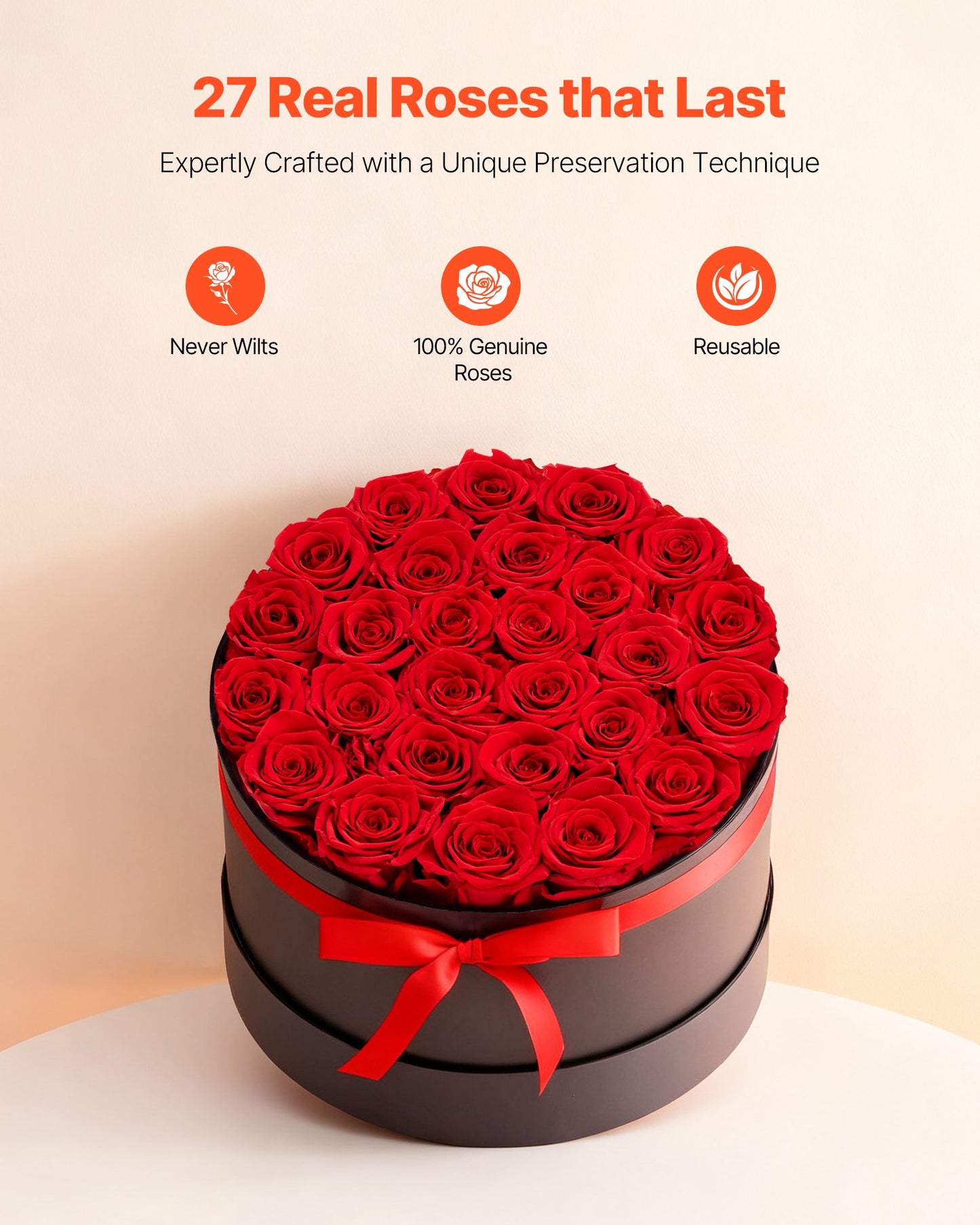 Timeless Elegance Redefined: 27 Preserved Red Roses