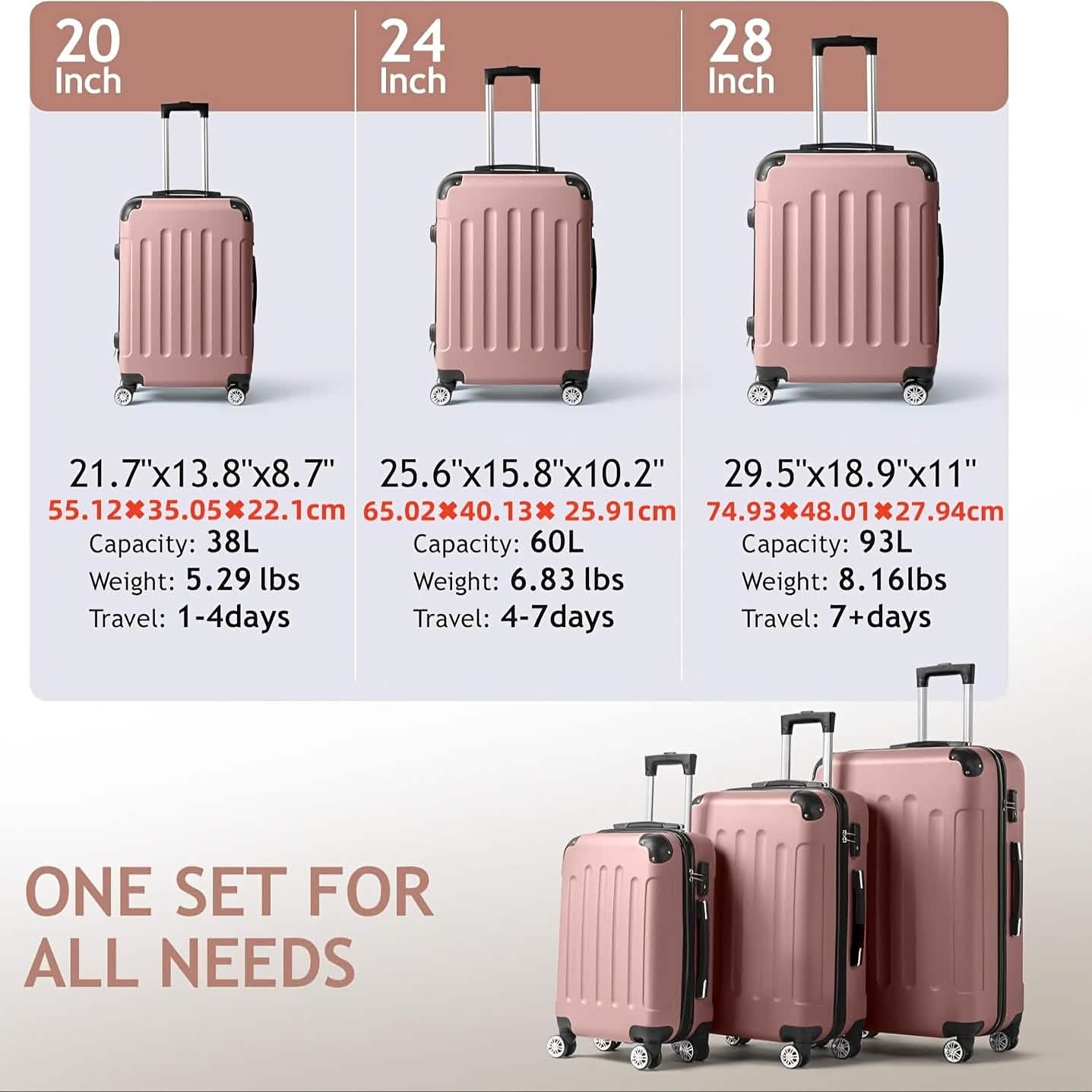 AUTOFOREVER 3-Piece Minimalist Hard Shell Luggage Set