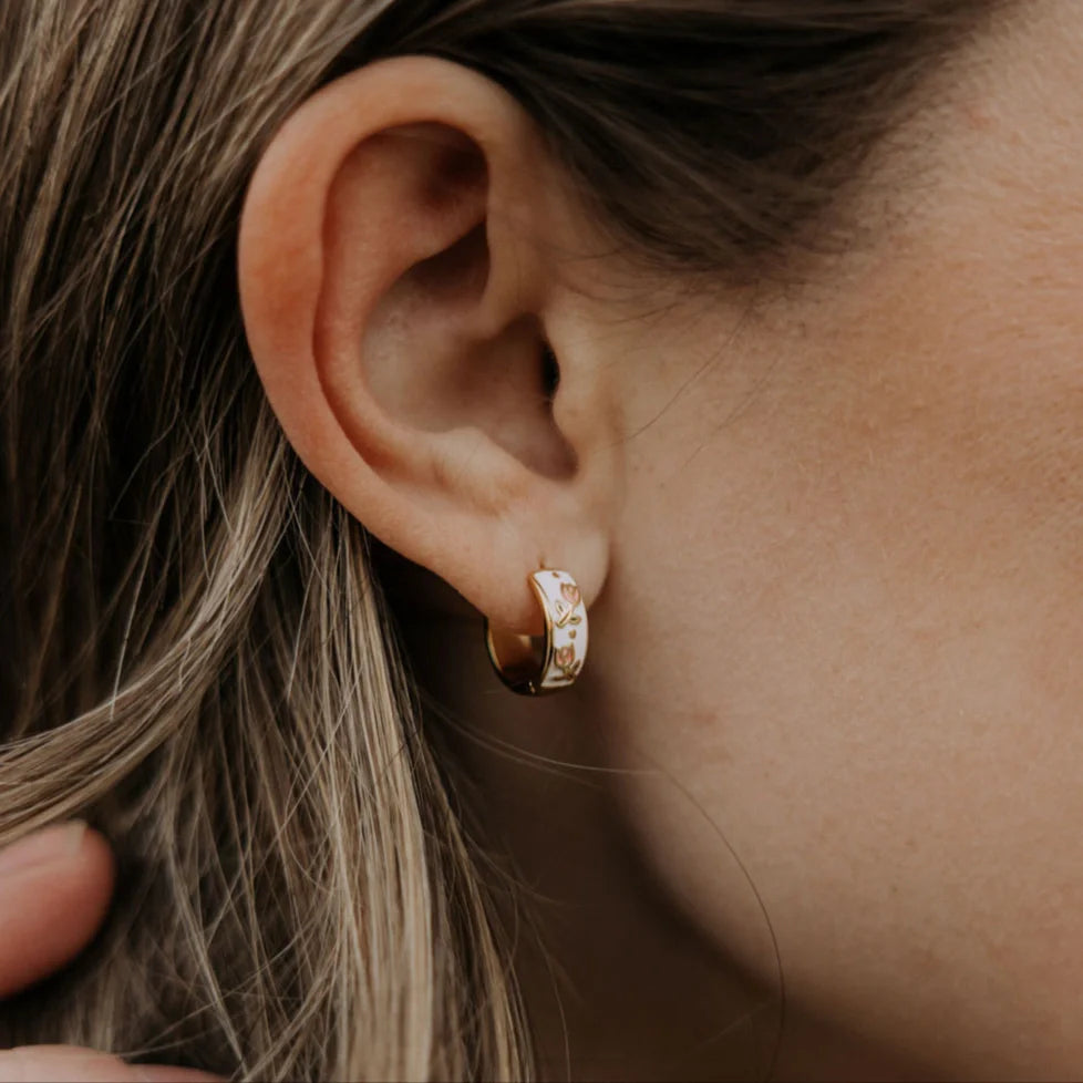 The Eloise Tea Cup Hoops: A Masterpiece of Botanical Enamel Artistr