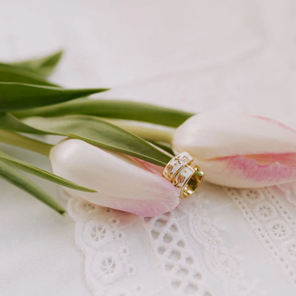 The Eloise Tea Cup Hoops: A Masterpiece of Botanical Enamel Artistr
