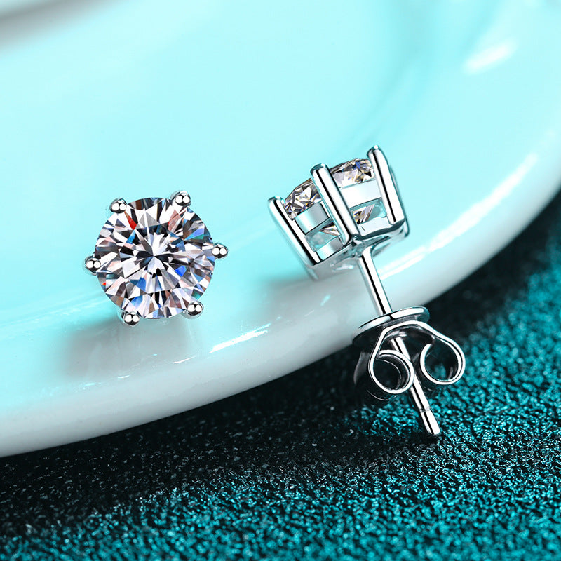 925 Sterling Silver Moissanite Stud Earrings | Classic Six-Claw Hexagon Setting