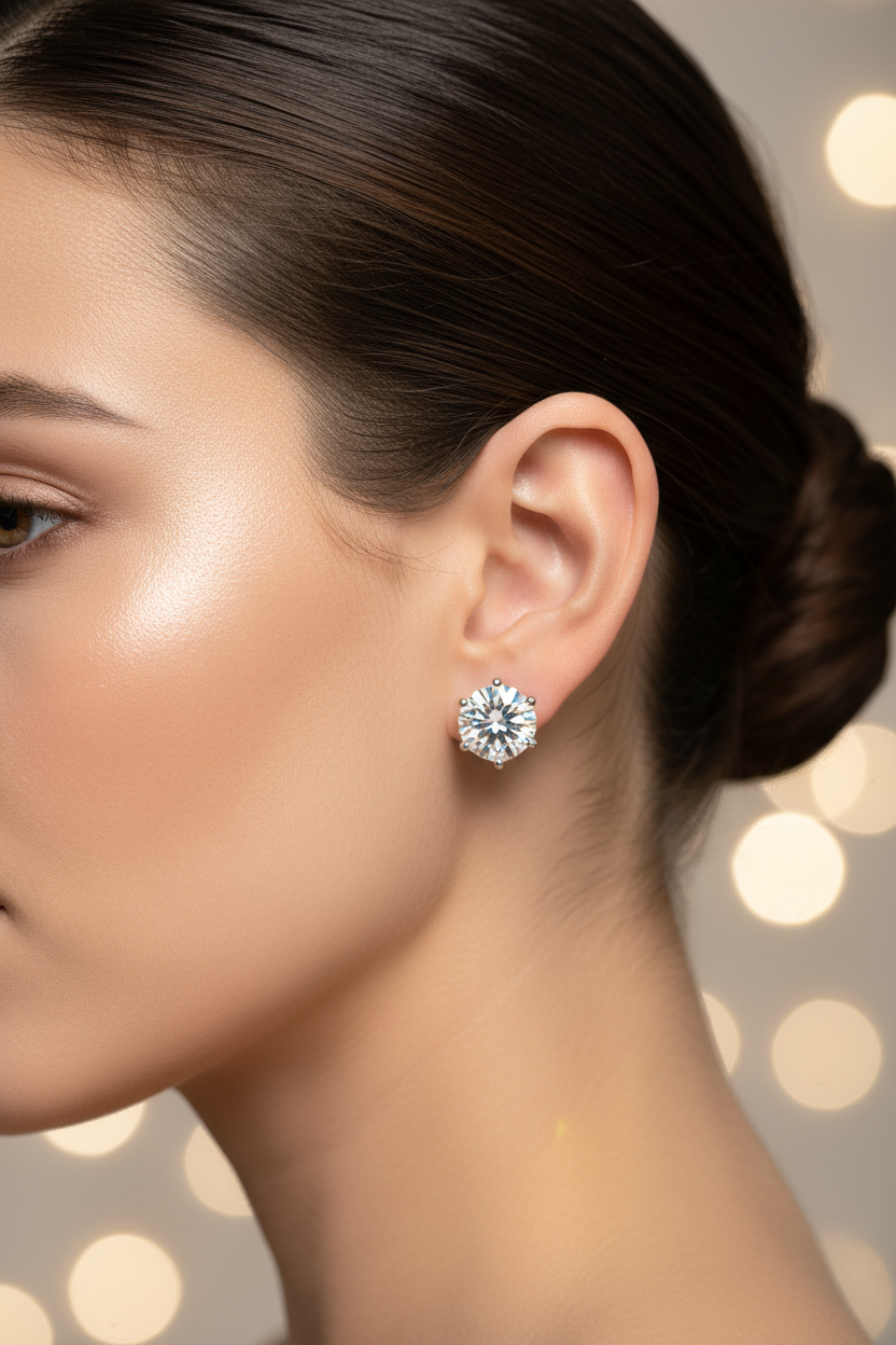 925 Sterling Silver Moissanite Stud – Luxury PDP Editorial