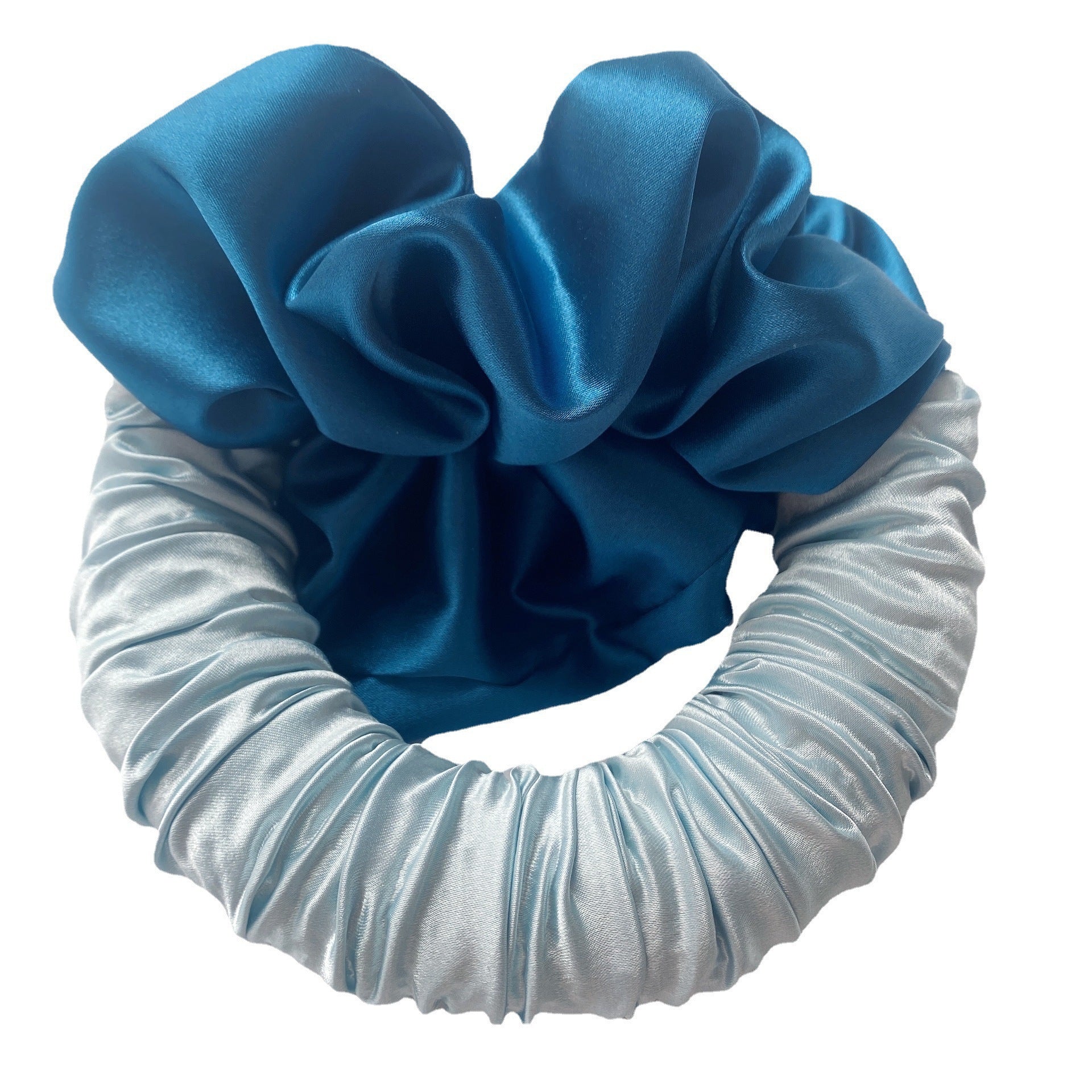 Blue and white scrunchie on a white background