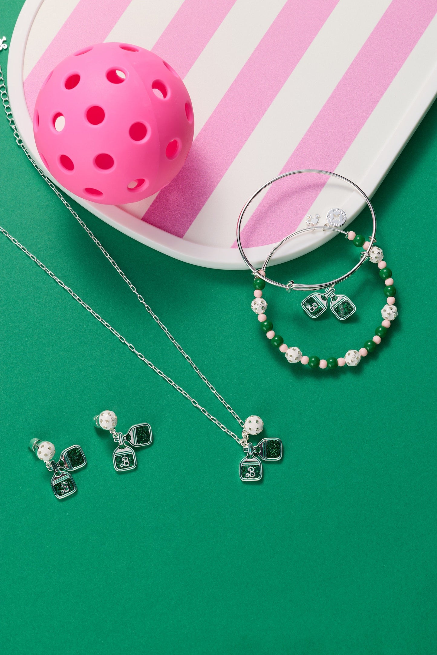 The Center Court Bangle Duo | Barbie™ Pickleball Edition in Shimmering Enamel & Glitter Verdant