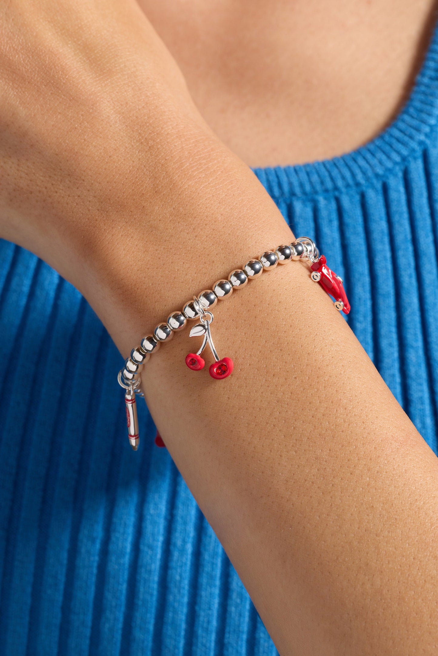Luxe and Laurel Crayola Scarlet Charm Bracelet | Nostalgic Stretch Jewelry with Enamel Charms