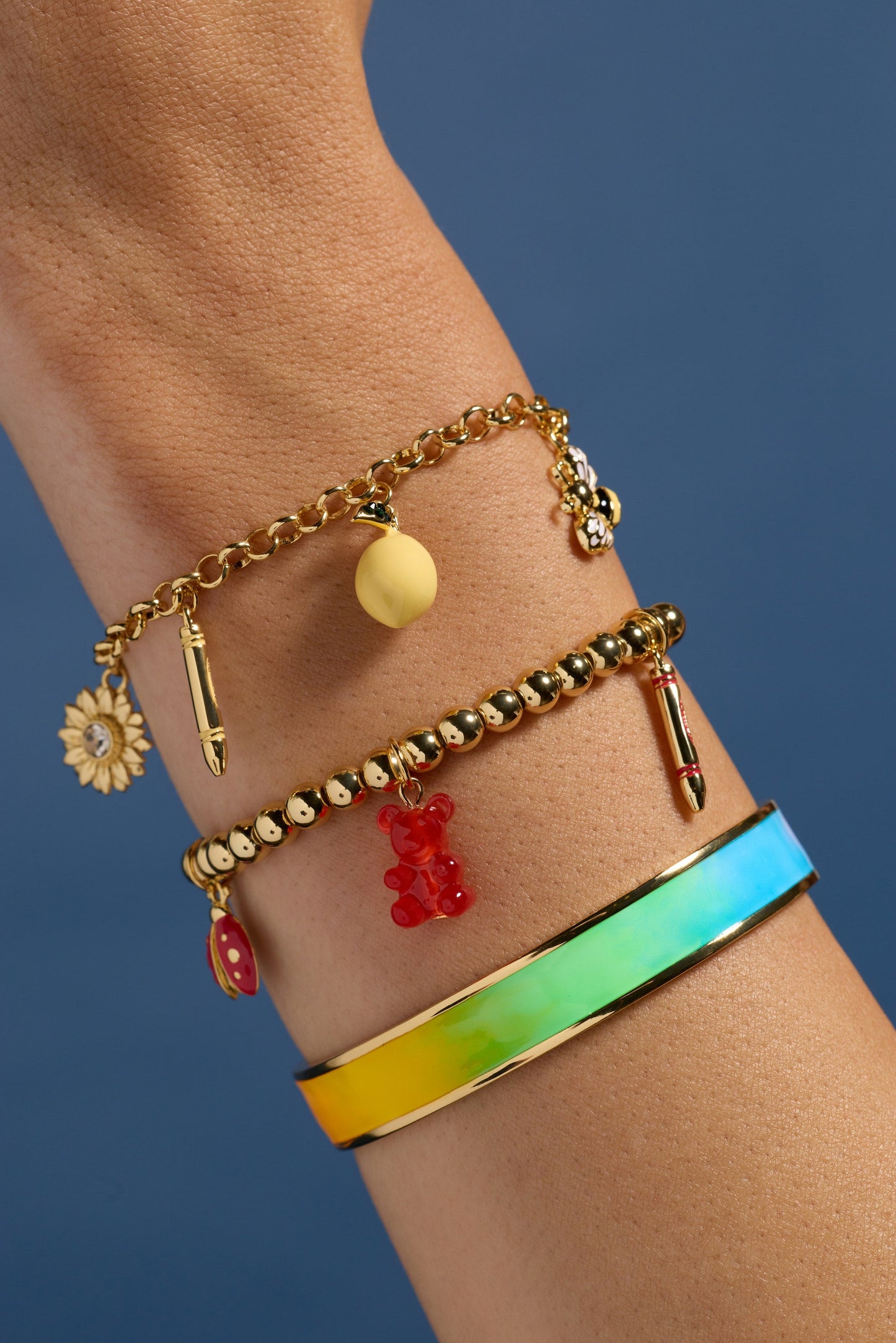 Luxe and Laurel Crayola Scarlet Charm Bracelet | Nostalgic Stretch Jewelry with Enamel Charms