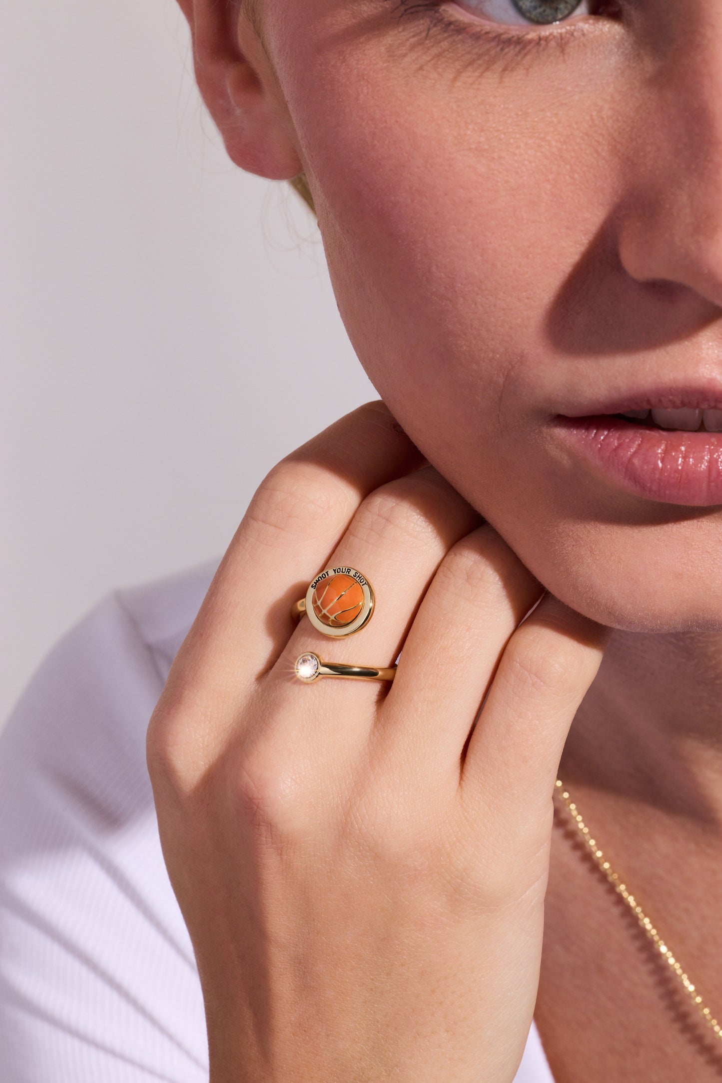 The AmbitionvRing | "Shoot Your Shot" Basketball Enamel & Crystal Open Band