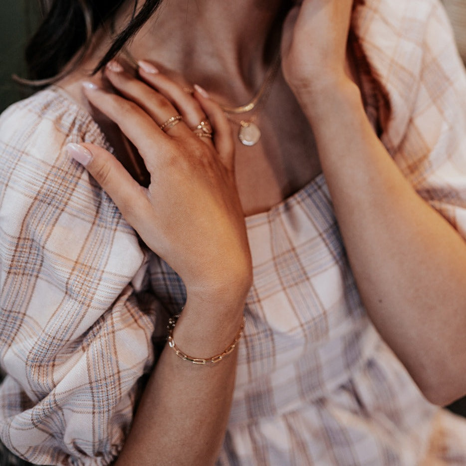 Luxe and Laurel Madeline 18k Gold Filled Paperclip Bracelet  | Tarnish-Resistant 3mm Link