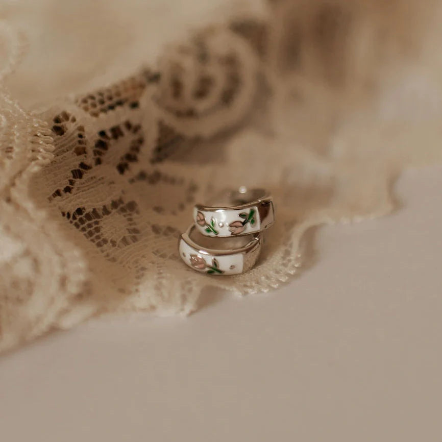The Eloise Tea Cup Hoops: A Masterpiece of Botanical Enamel Artistr