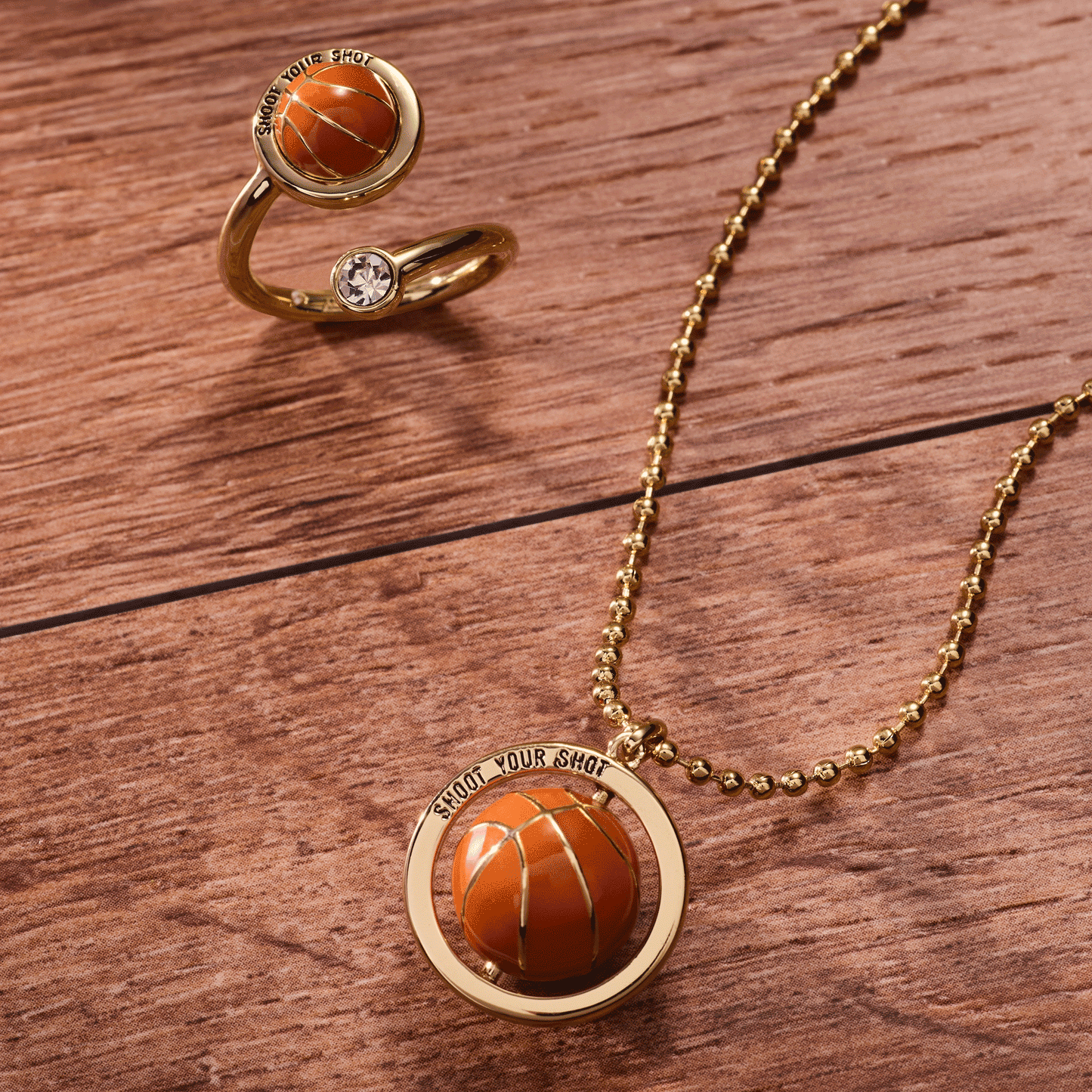 The AmbitionvRing | "Shoot Your Shot" Basketball Enamel & Crystal Open Band