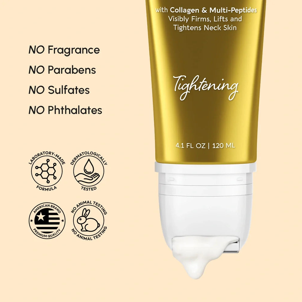Collagen Neck Firming Cream with Integrated Gua Sha Roller: Intensive Lifting Treatment for Sagging Skin and Fine Lines
