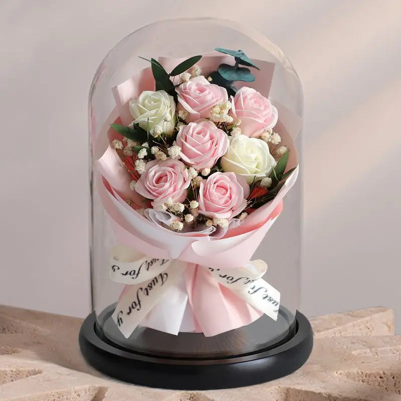Forever Preserved Rose Bouquet in Glass Dome – A Symbol of Eternal Love