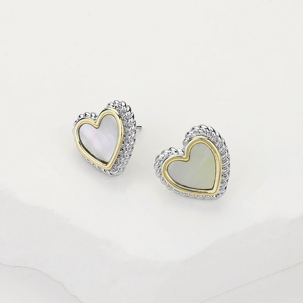 The Aurelia Mother of Pearl Heart Studs | 14K Gold-Dipped Two-Tone Luminous Earrings