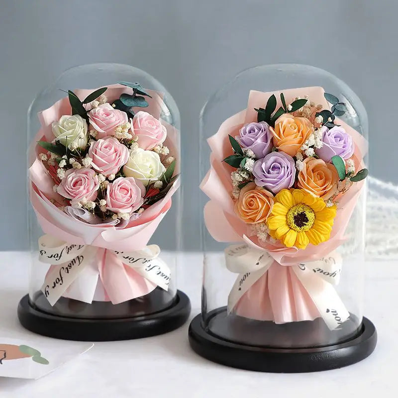 Forever Preserved Rose Bouquet in Glass Dome – A Symbol of Eternal Love
