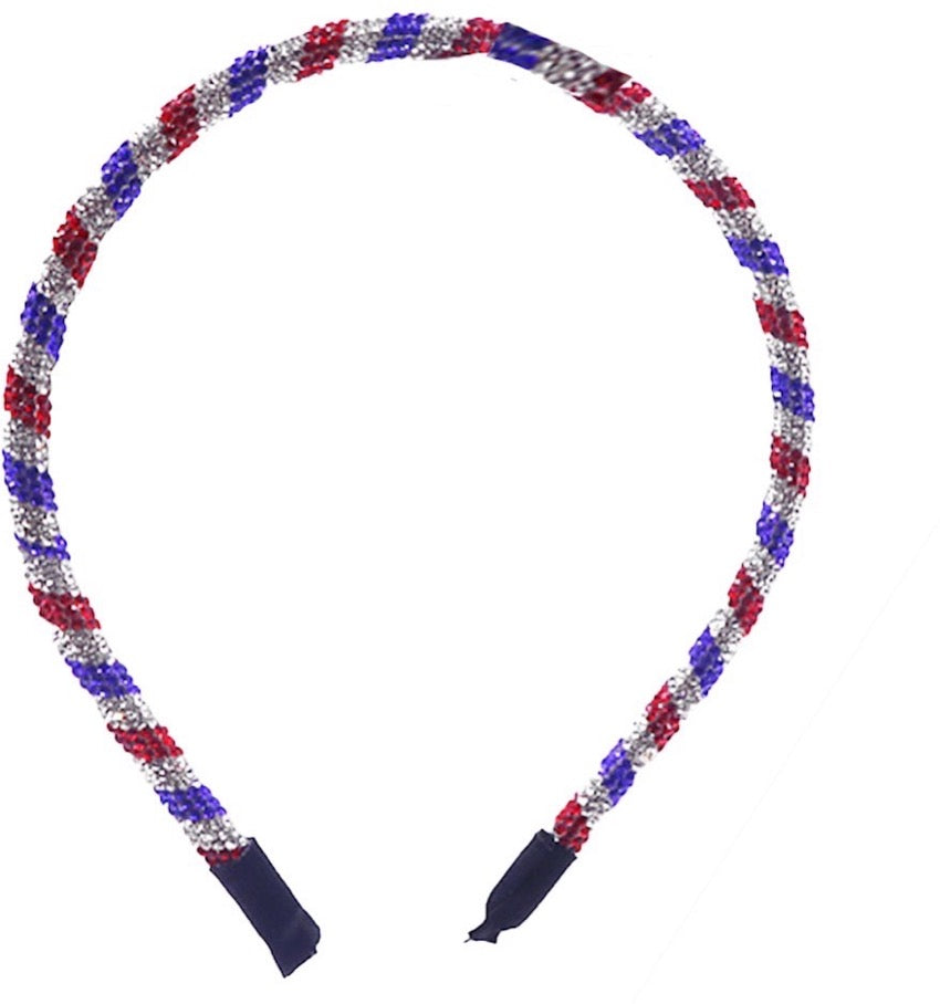 The Liberty Crystal-Encrusted Padded Headband | Patriotic Shimmer in Red, White, and Royal Blue