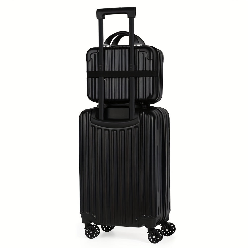 Black suitcase with a smaller black suitcase stacked on top against a white background
