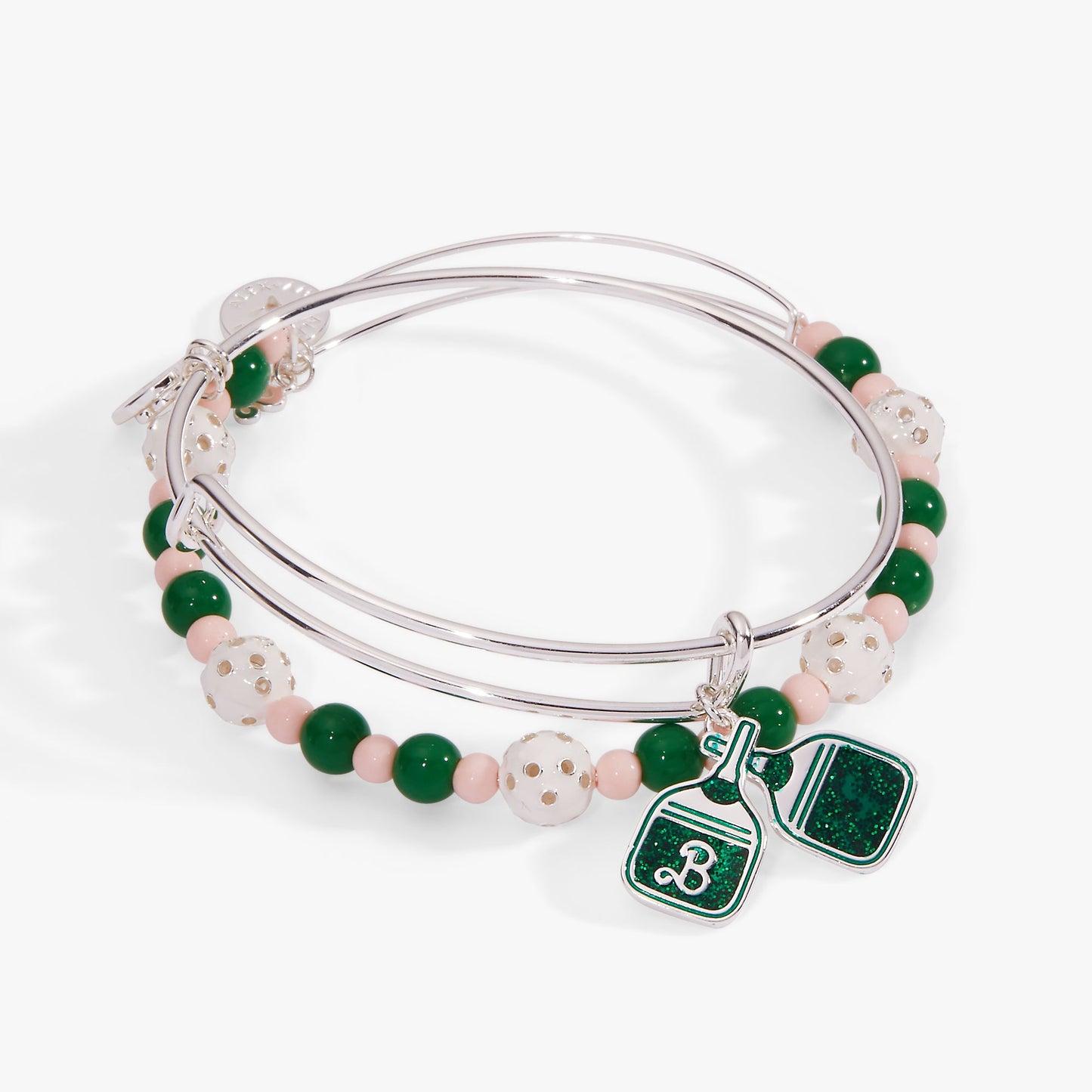 The Center Court Bangle Duo | Barbie™ Pickleball Edition in Shimmering Enamel & Glitter Verdant