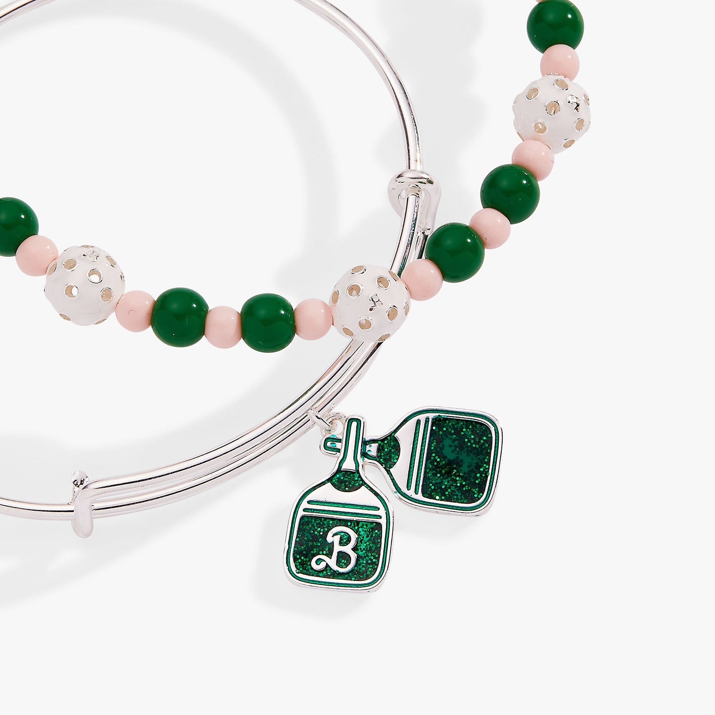 The Center Court Bangle Duo | Barbie™ Pickleball Edition in Shimmering Enamel & Glitter Verdant