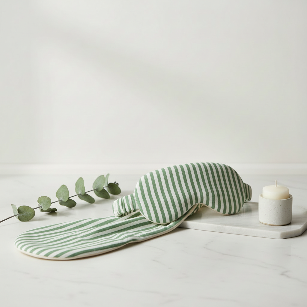 Cooling Bamboo Sleep Mask – Green White Stripe