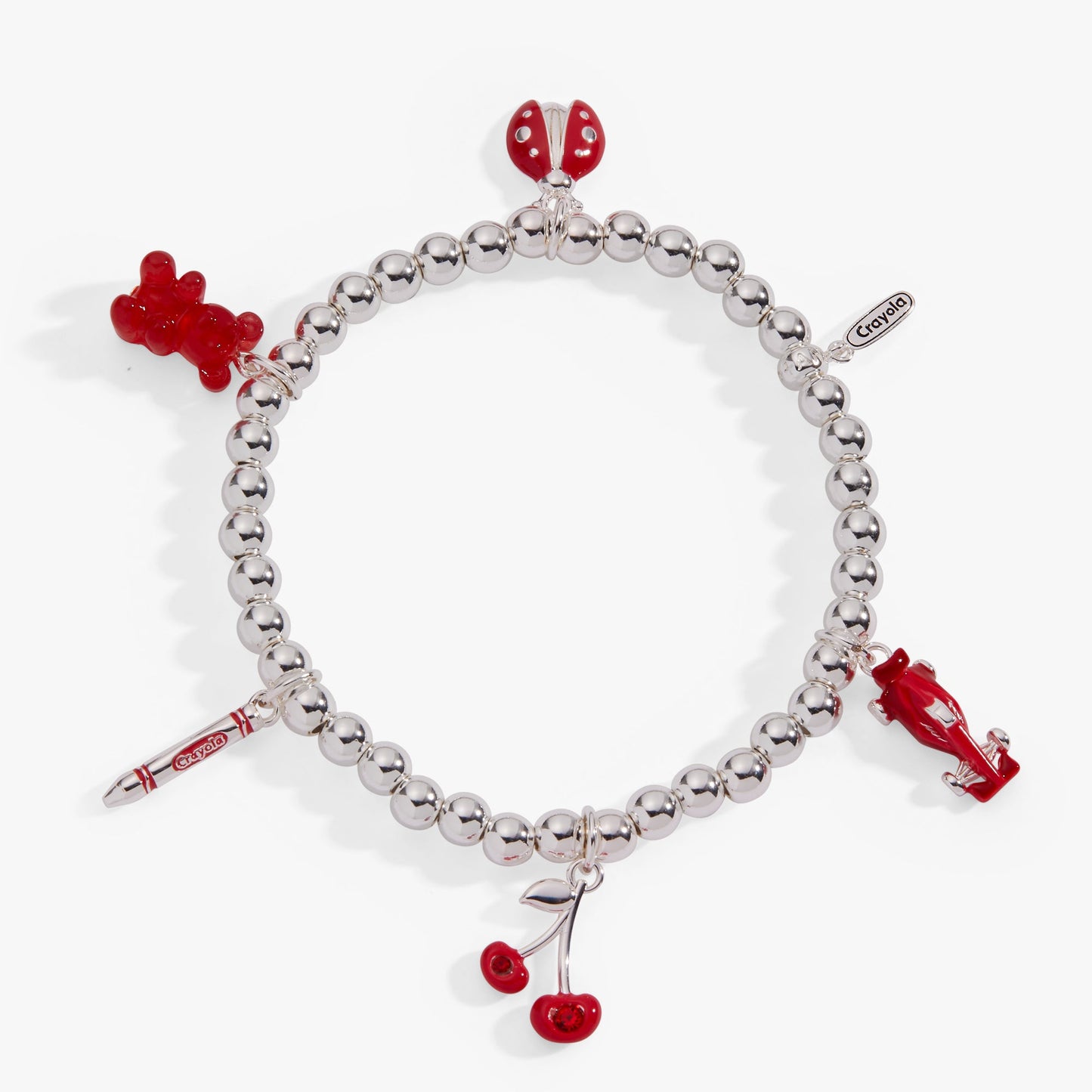 Luxe and Laurel Crayola Scarlet Charm Bracelet | Nostalgic Stretch Jewelry with Enamel Charms