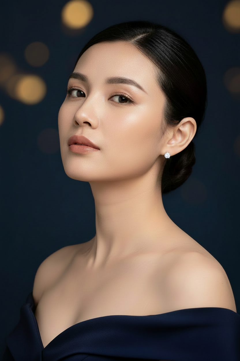 Dainty Moissanite Stud — Earring Higher on Lobe