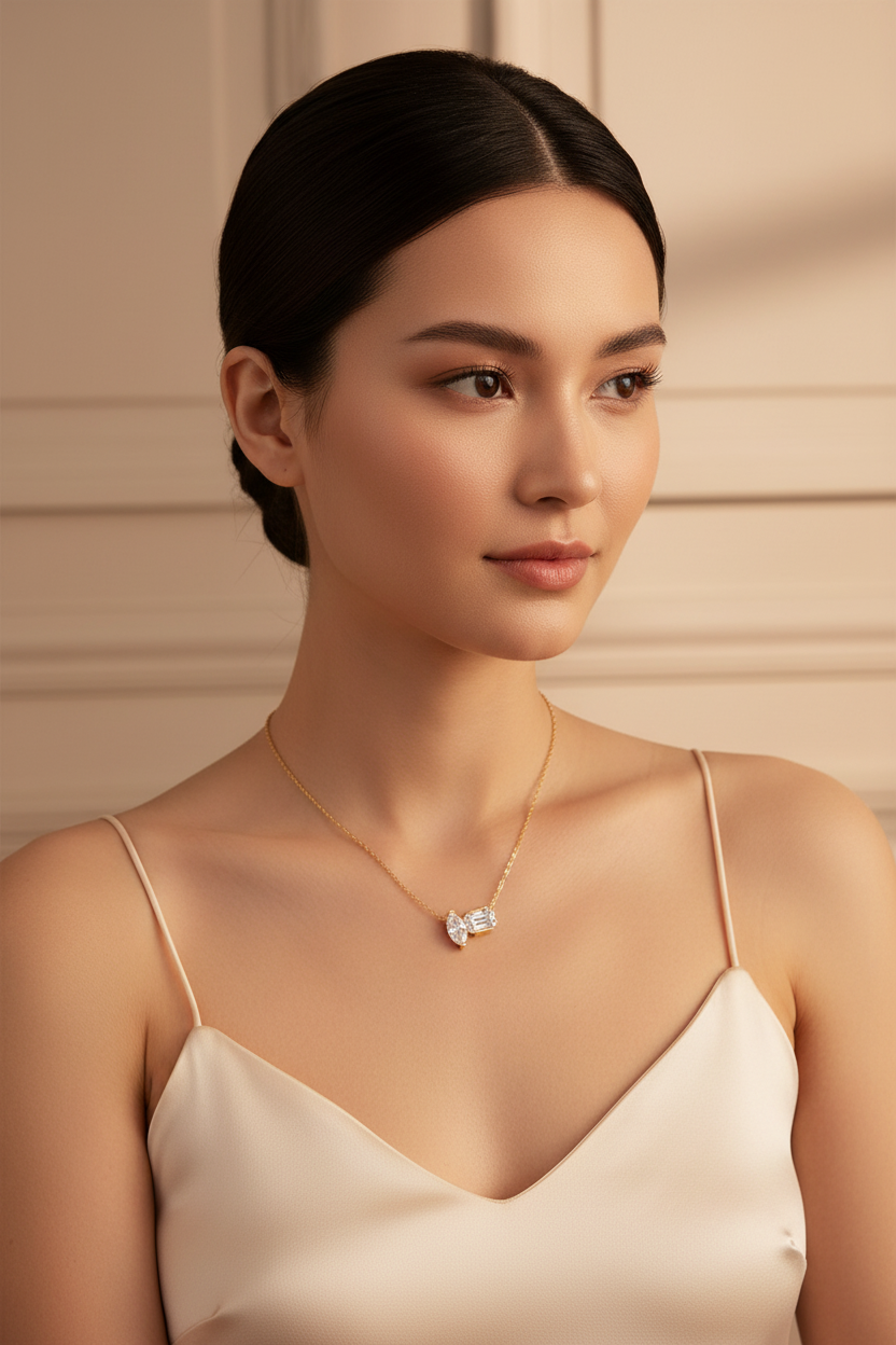 Diamond Duo Necklace - Luxury On-Model Editorial