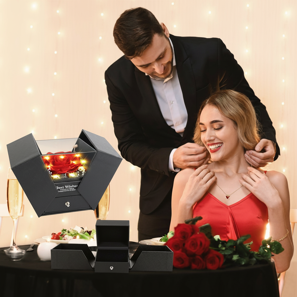 Editorial necklace gifting scene