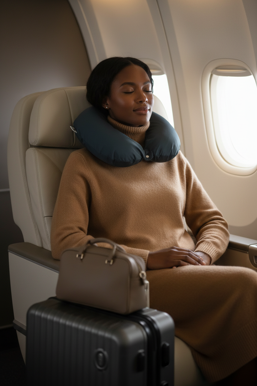 Elegant Traveler with Slate Blue Travel Pillow