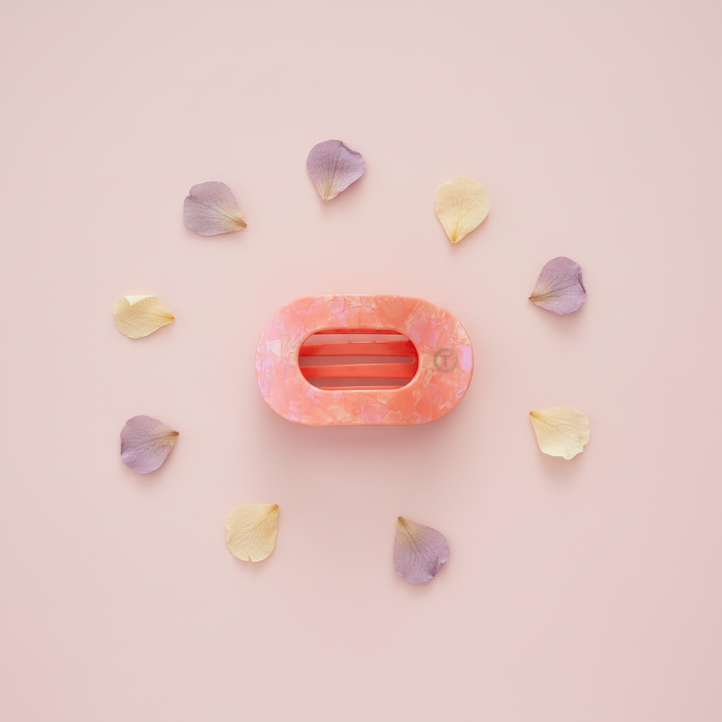 Flat lay on blush pink background