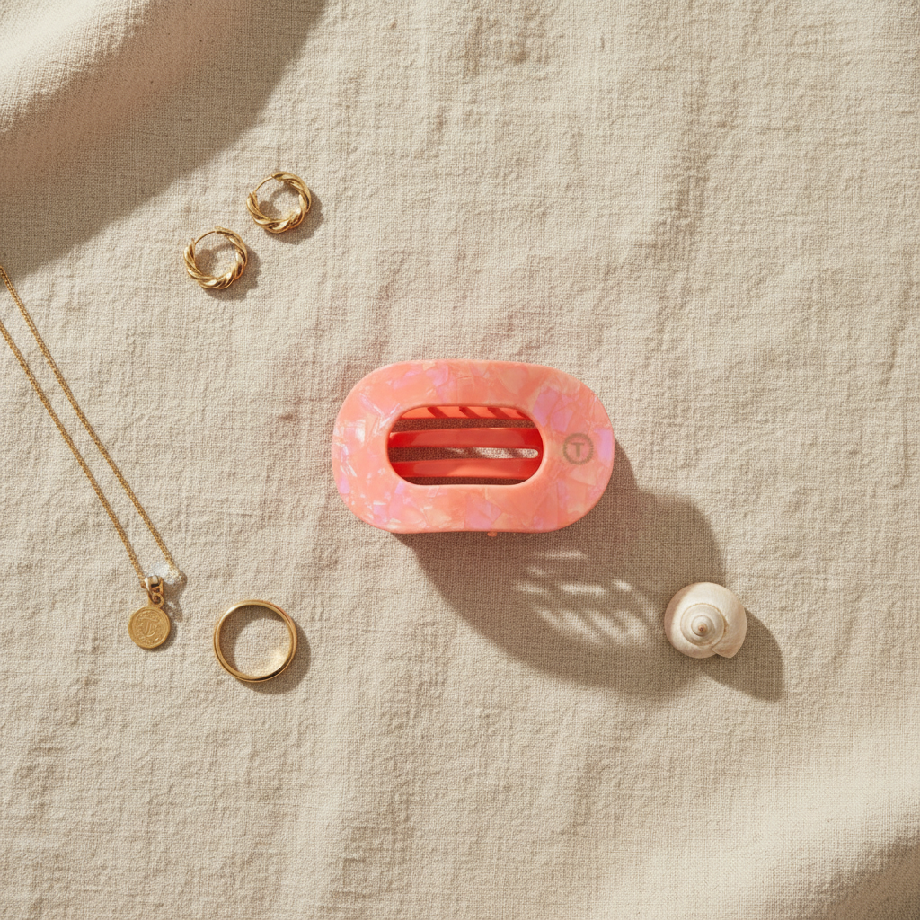 Flat lay on linen with gold accents