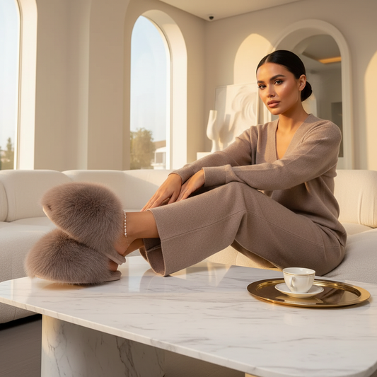 Fluffy Slippers - Taupe Living Room