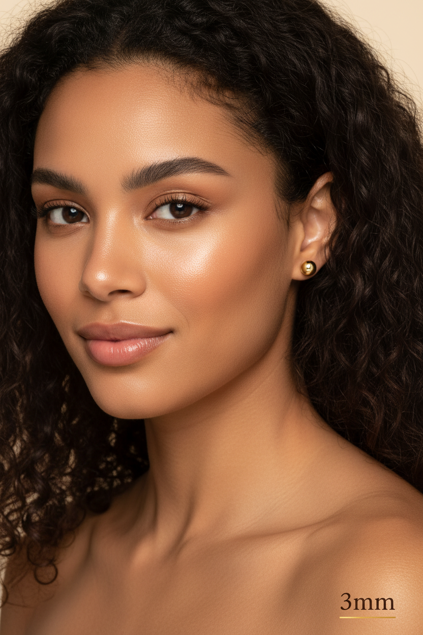 Gold Ball Studs - 3mm Natural Curls Portrait
