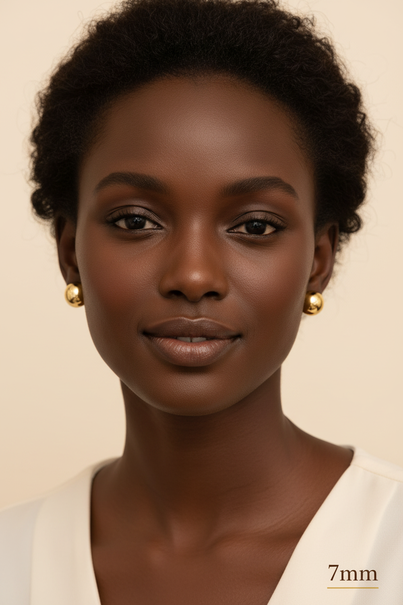 Gold Ball Studs - 7mm Dark Skin Portrait