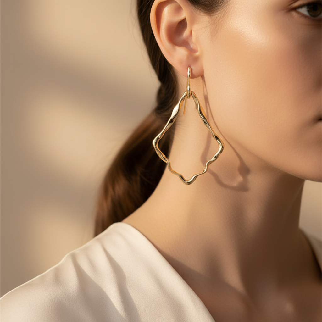 Gold Geometric Earrings Close-Up