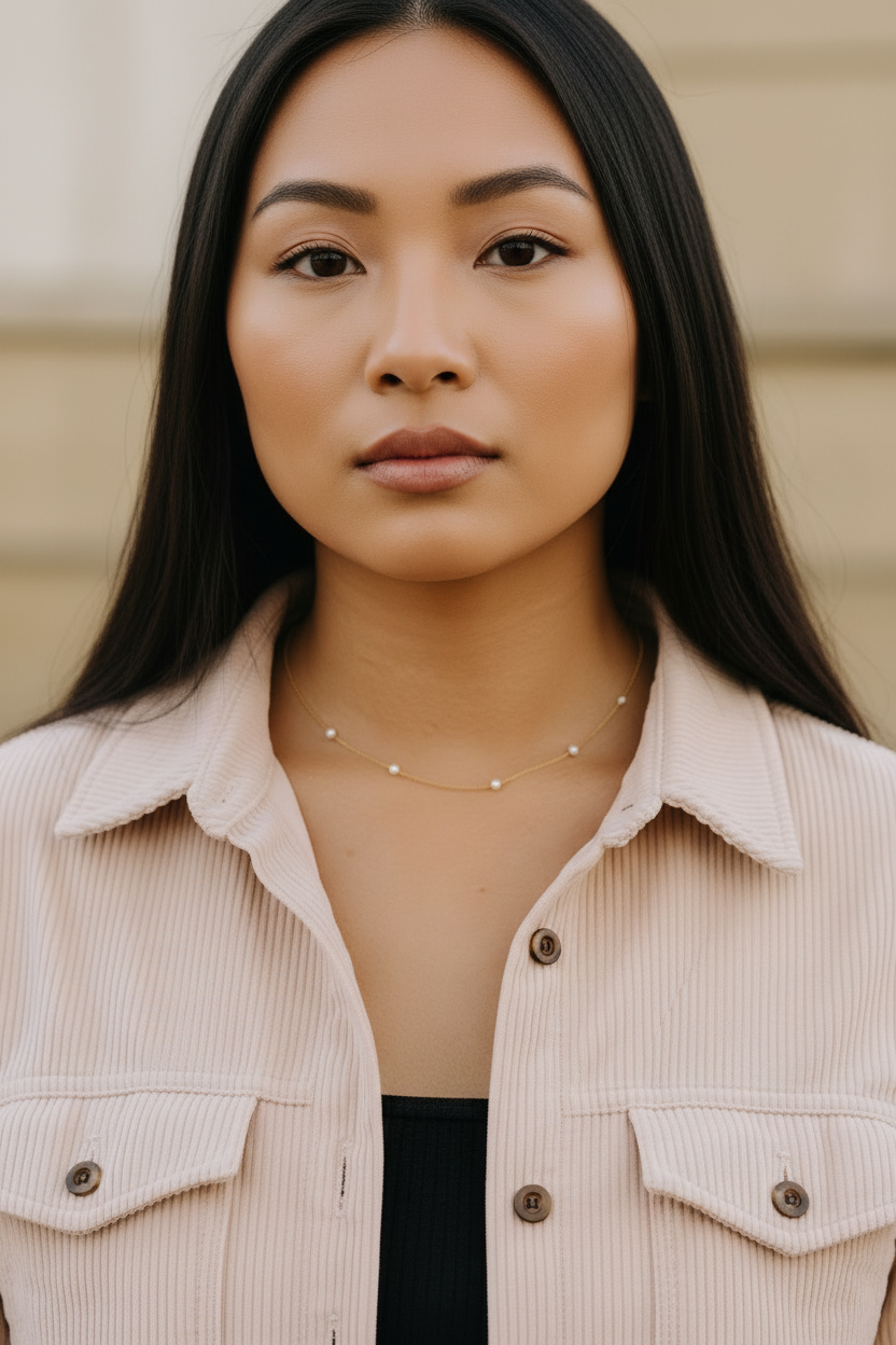Gold Pearl Choker - Asian Model Full Face