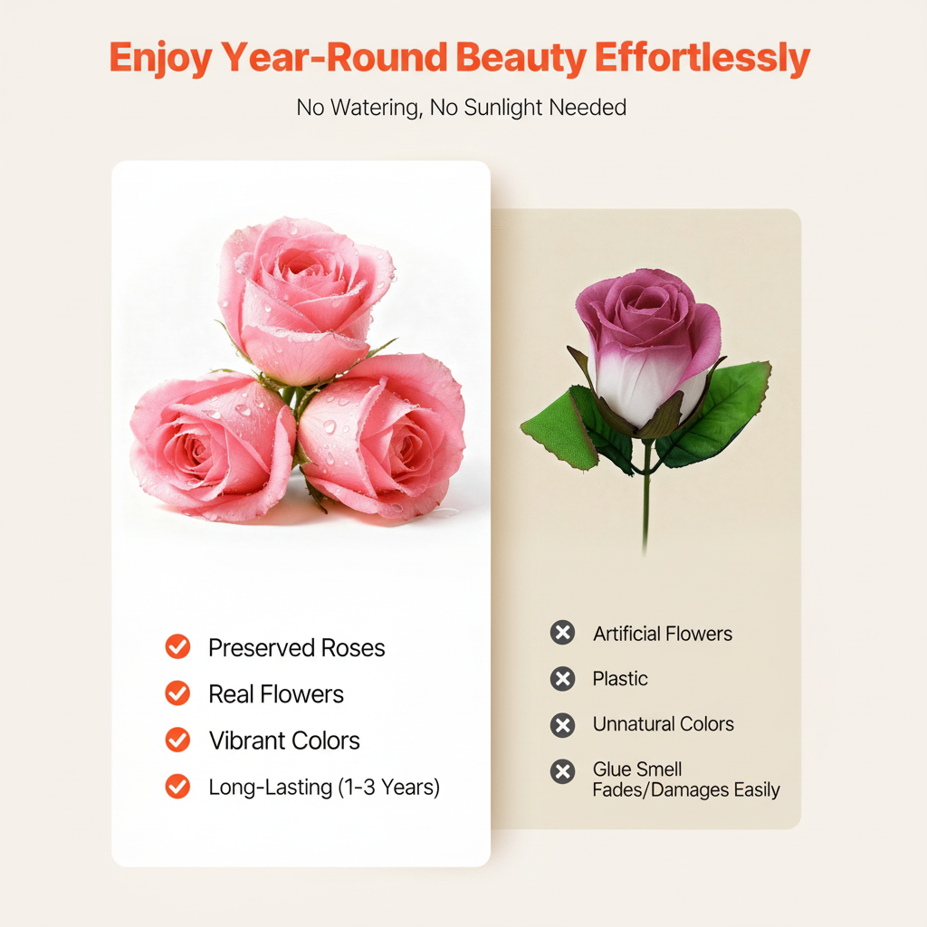 Improved preserved roses vs artificial flowers comparison