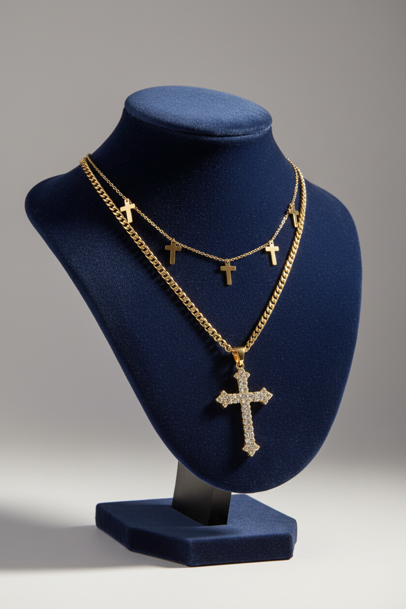 Layered Cross Necklace - Luxury Velvet Bust Studio Clean