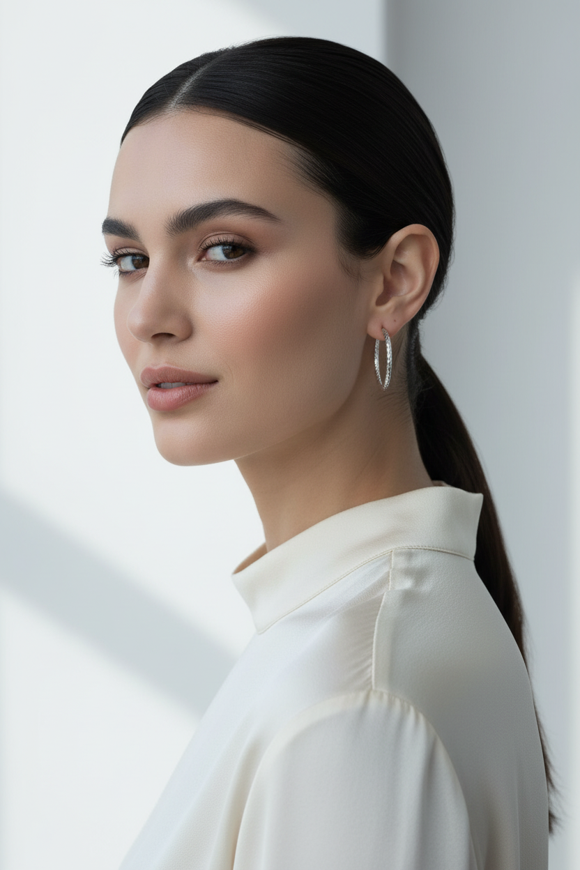 The Laurel Geometric Statement Hoops | Polished 35mm Titanium Steel Hoop Earrings