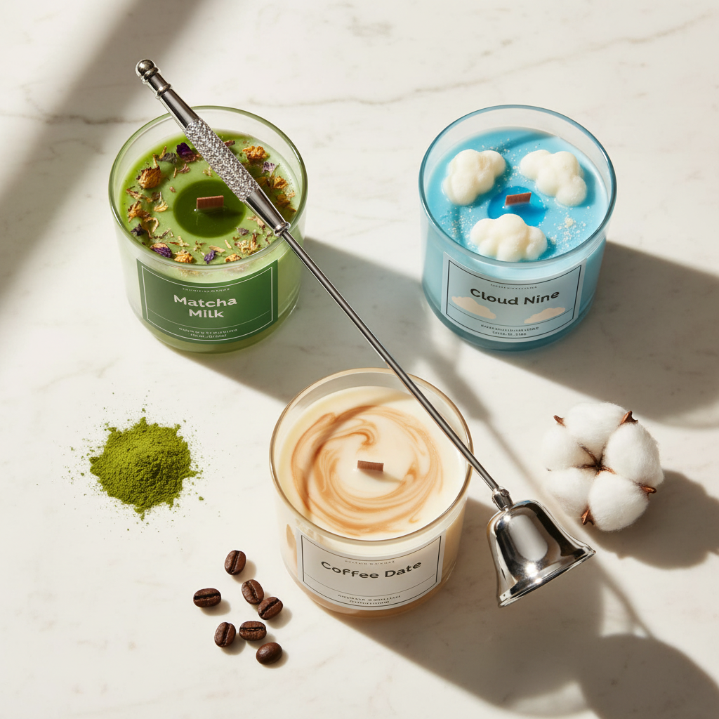 Luxury Candle Collection Overhead with Snuffer