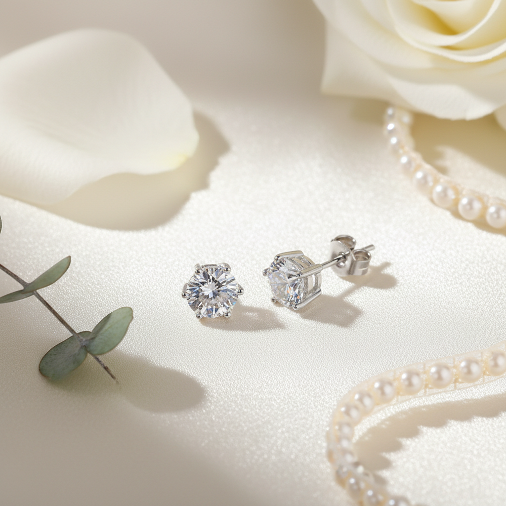 Luxury Moissanite Studs – Aspirational Flat Lay