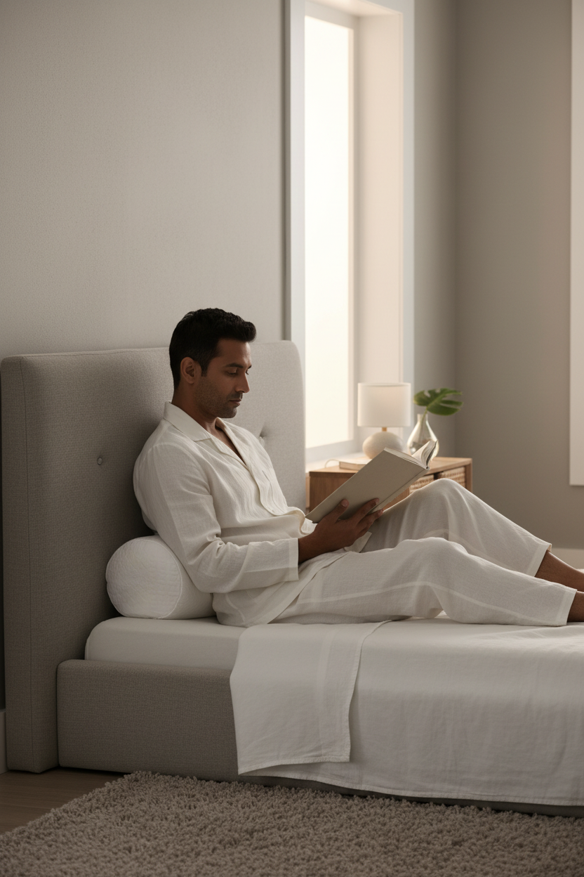 Man Reading with Bolster Lumbar Support